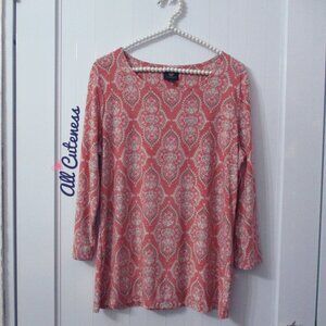 JM Collection Printed Long Sleeve Blouse Top Size M